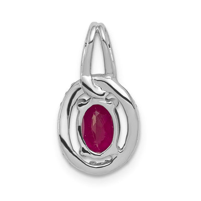 14K White Gold Diamond and .86 Oval Ruby Halo Pendant