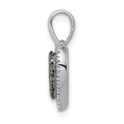 14K White Gold w/Black Rhodium Diamond/Emerald Heart Pendant