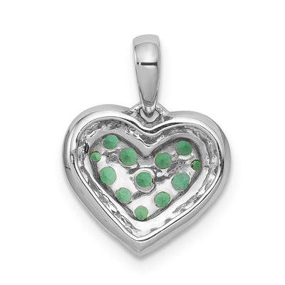 14K White Gold w/Black Rhodium Diamond/Emerald Heart Pendant