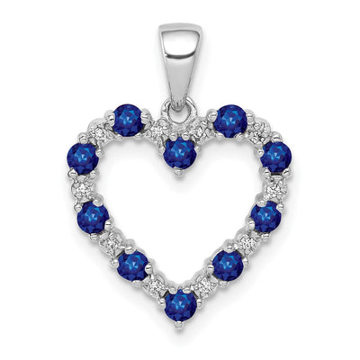 14K White Gold Diamond and Sapphire Heart Pendant