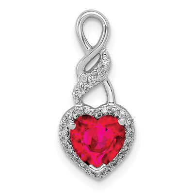 14K White Gold Diamond and .75 Ruby Heart Chain Slide
