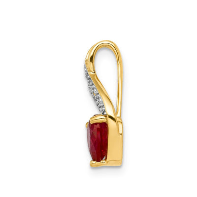 14K Diamond and Created Ruby Polished Heart Pendant