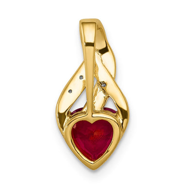 14K Diamond and Created Ruby Polished Heart Pendant