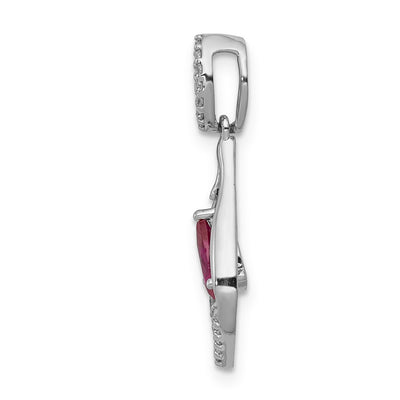 14K White Gold Diamond and Pear Ruby Teardrop Dangle Pendant