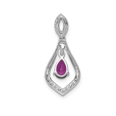14K White Gold Diamond and Pear Ruby Teardrop Dangle Pendant