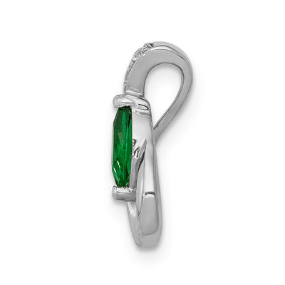 14K White Gold Diamond and Marquise Emerald Teardrop Chain Slide
