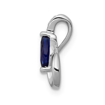 14K White Gold Diamond and .28 Marquise Sapphire Teardrop Chain Slide