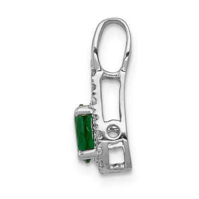 14K White Gold Diamond and Oval Emerald Teardrop Halo Pendant