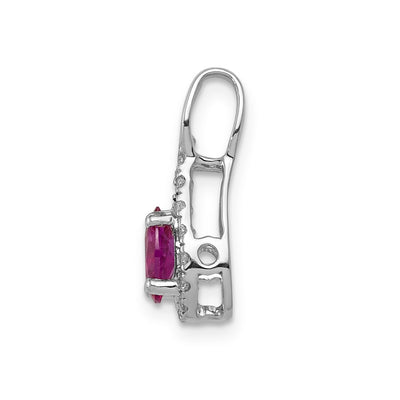 14K White Gold Diamond and .50 Oval Ruby Teardrop Halo Pendant