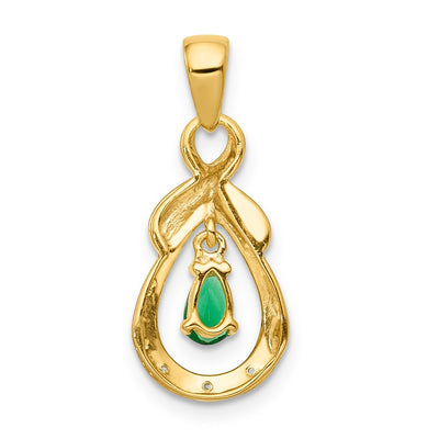 14K Pear Emerald and Diamond Dangle Pendant