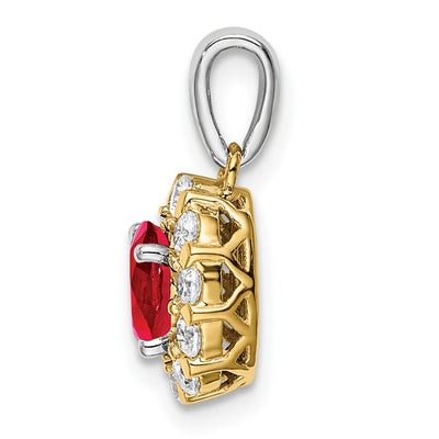 14K Two-tone Oval Ruby and Diamond Halo Pendant