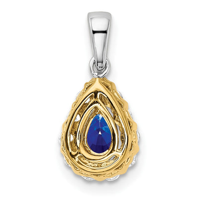 14K Two-tone Pear Sapphire and Diamond Halo Pendant