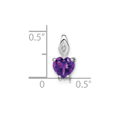 14K White Gold Heart Amethyst and Diamond Pendant, 12.25 x 6.4mm