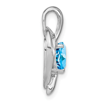 14K White Gold Blue Topaz and Diamond Heart Pendant, 20.1 x 17.4mm