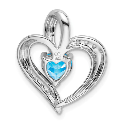 14K White Gold Blue Topaz and Diamond Heart Pendant, 20.1 x 17.4mm