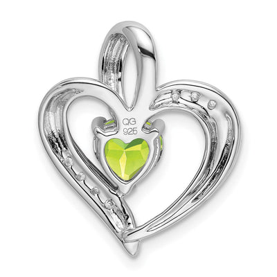 14K White Gold Peridot and Diamond Heart Pendant, 20.1 x 17.4mm