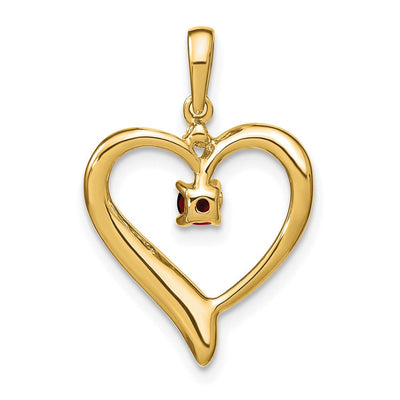 14K Garnet and Diamond Heart Pendant, 25 x 16.1mm