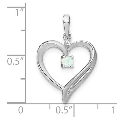 14K White Gold Created Opal and Diamond Heart Pendant, 25 x 16.1mm