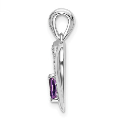 14K White Gold Amethyst and Diamond Heart Pendant, 21.3 x 15.25mm