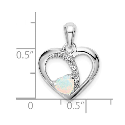 14K White Gold Created Opal and Diamond Heart Pendant, 21.3 x 15.25mm