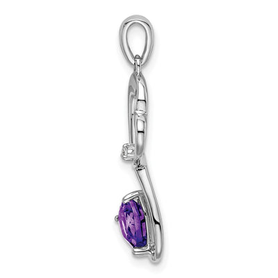 14K White Gold Amethyst and Diamond Heart Pendant, 29.7 x 10.25mm