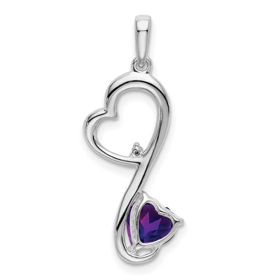 14K White Gold Amethyst and Diamond Heart Pendant, 29.7 x 10.25mm