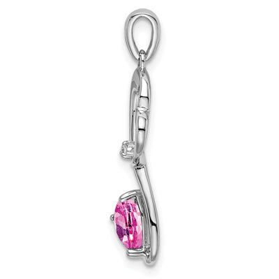 14K White Gold Created Pink Sapphire and Diamond Heart Pendant, 29.7 x 10.25mm