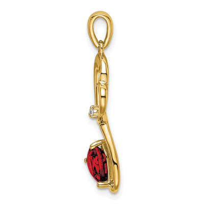 14K Garnet and Diamond Heart Pendant, 29.7 x 10.25mm