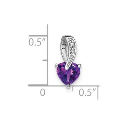 14K White Gold Amethyst and Diamond Heart Pendant, 13.4 x 6.7mm