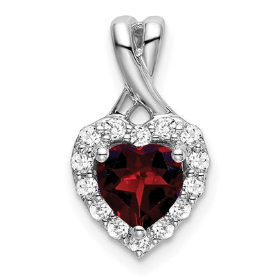 14K White Gold Garnet and Diamond Halo Heart Pendant