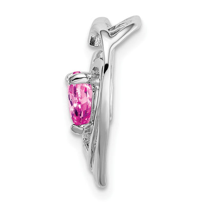 14K White Gold Created Pink Sapphire and Diamond Heart Pendant, 16.4 x 16mm