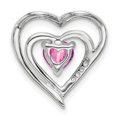 14K White Gold Created Pink Sapphire and Diamond Heart Pendant, 16.4 x 16mm