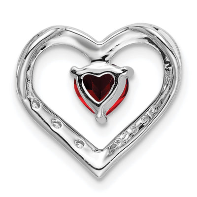14K White Gold Garnet and Diamond Heart Pendant, 14.4 x 15.3mm