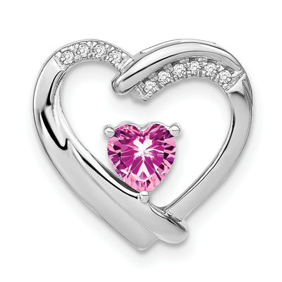 Sterling Silver Rhod-plated Created Pink Sapphire/Diamond Pendant, 16 x 16.16mm
