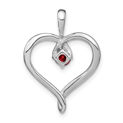 14K White Gold Garnet Heart Pendant