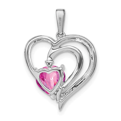 Sterling Silver Rhod-plated Created Pink Sapphire/Diamond Pendant, 25.1 x 16.7mm