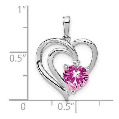 Sterling Silver Rhod-plated Created Pink Sapphire/Diamond Pendant, 25.1 x 16.7mm