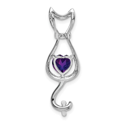 14K White Gold Amethyst and Diamond Cat Pendant