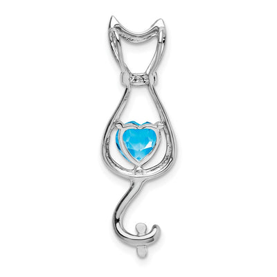 14K White Gold Blue Topaz and Diamond Cat Pendant