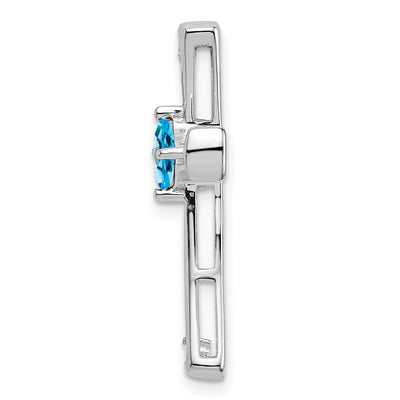14K White Gold Blue Topaz and Diamond Cross Chain Slide, 26.75 x 20mm