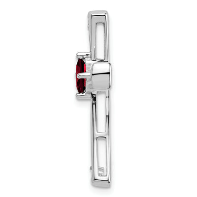 14K White Gold Garnet and Diamond Cross Chain Slide, 26.75 x 20mm