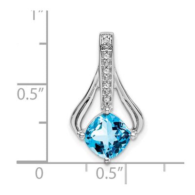 14K White Gold Blue Topaz and Diamond Pendant, 22 x 12.4mm