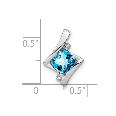 14K White Gold Blue Topaz and Diamond Pendant, 15.7 x 11.1mm