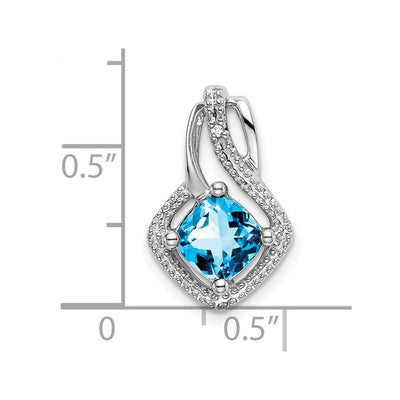 14K White Gold Blue Topaz and Diamond Pendant, 17.6 x 11.4mm