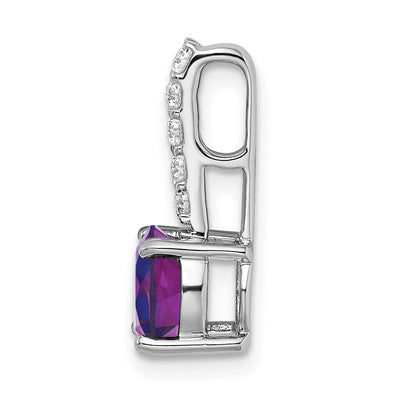 14K White Gold Round Amethyst and Diamond Pendant, 17.4 x 7mm
