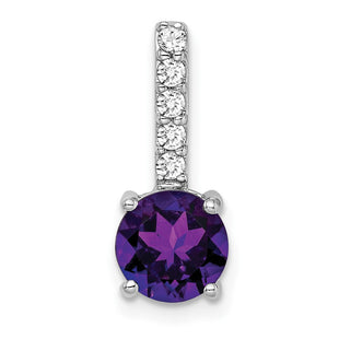 14k White Gold Round Amethyst and Diamond Pendant (Style PM7036-AM-013-WA)