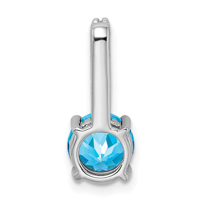 14K White Gold Round Blue Topaz and Diamond Pendant