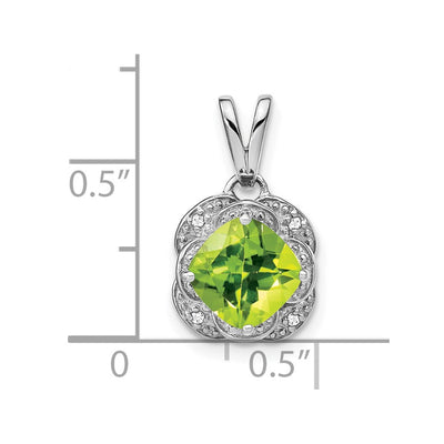 14K White Gold Cushion Peridot and Diamond Pendant, 19.1 x 10.3mm