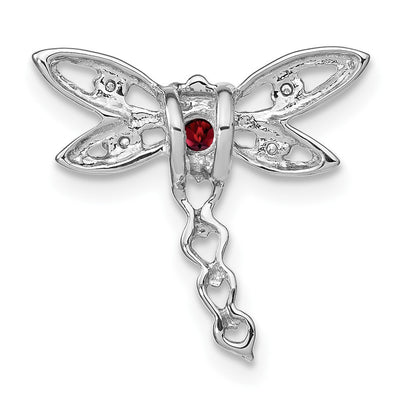 14K White Gold Garnet and Diamond Dragonfly Chain Slide