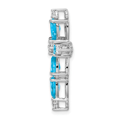 14K White Gold Blue Topaz and Diamond Cross Chain Slide, 28 x 21.4mm